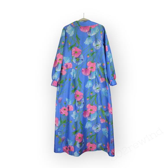 L/XL Vintage Channel1 by BillSims HouseDress DressingGown Poly Floral Aloha 70s - Picture 10 of 11
